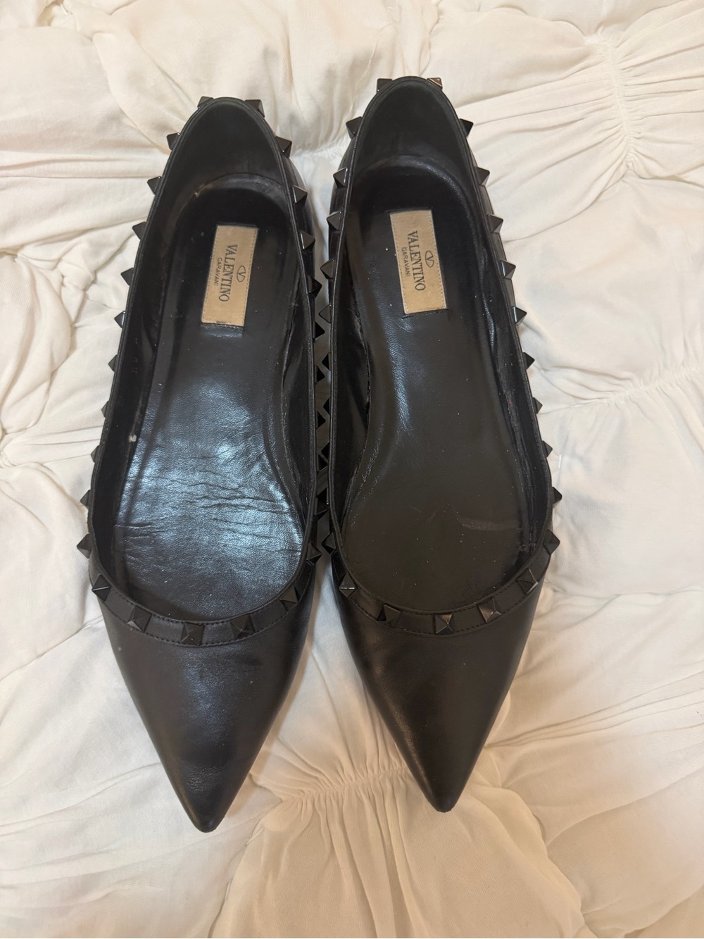 Valentino Black Rockstud Pointed Leather Ballet Flats